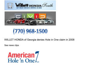 Honda Hole in One complaint American Hole n One Dispute