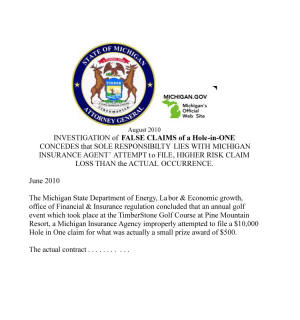 False Claim Michigan Insurance Agent Hole in One Insurance Scam Commissioner