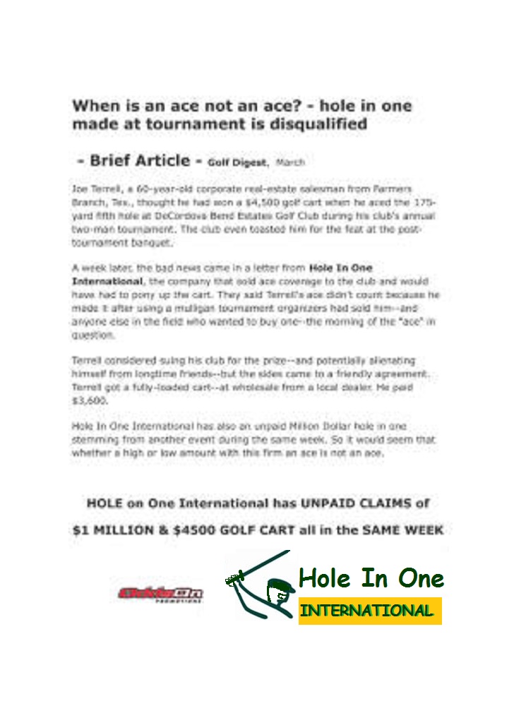 Golf Cart Hole in One Insurance Fraud Hole in One International EZGO