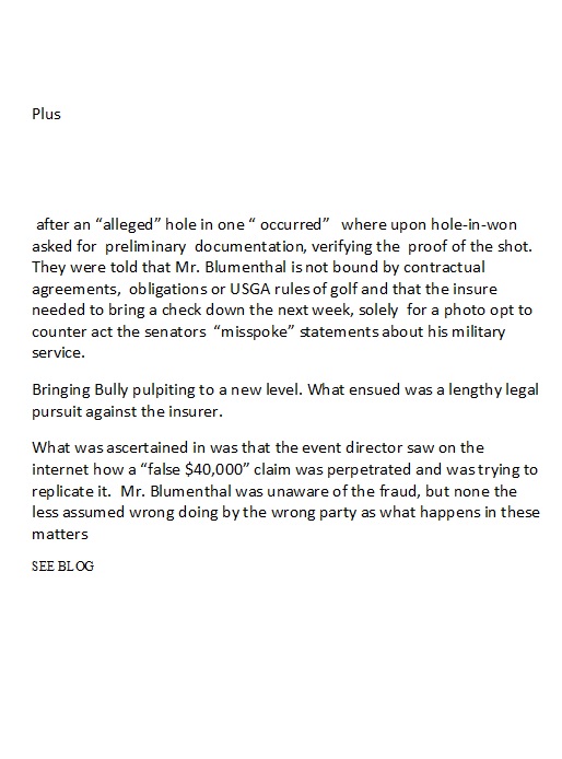 Hole in One Insurance case connecticut Insurance commissioner Anthony Caporale Richard Blumenthal Bumblefucking Attorney General Golf Business CT Golfer