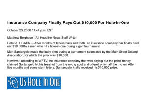 US Hole in One Insurance Prize not Awarded claim Unlicensed Golf One man Company