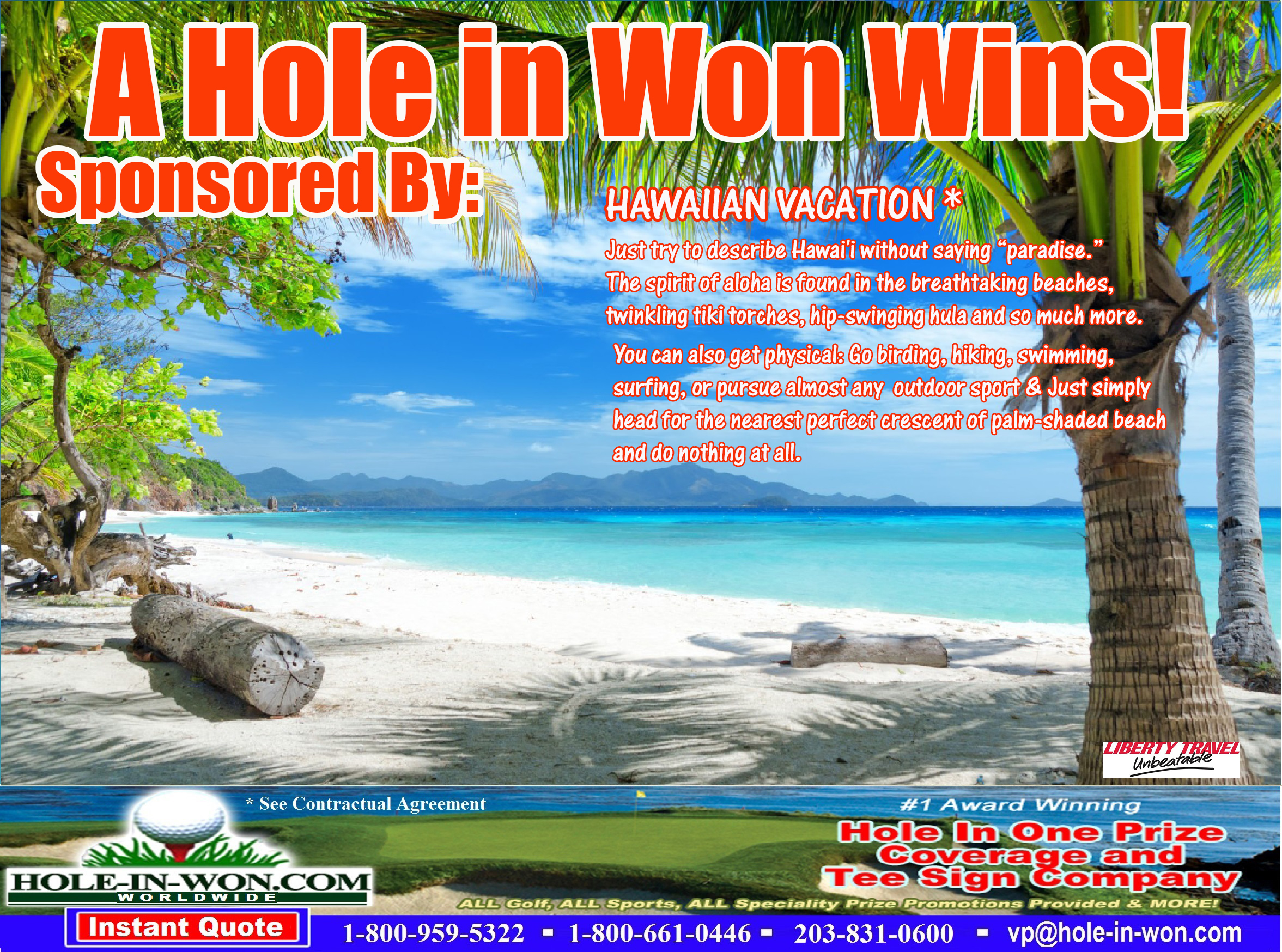 Hawaiian Vacation Hole in One Golf Hole Sign
