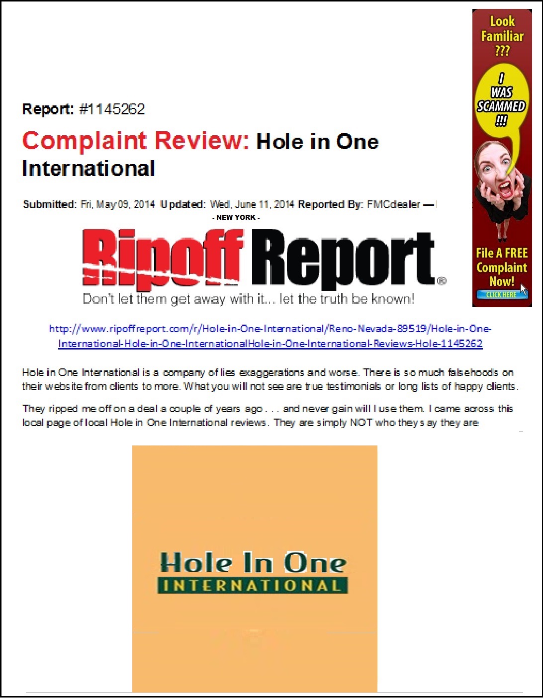Mark Gilmartin Hole in One International Reviews