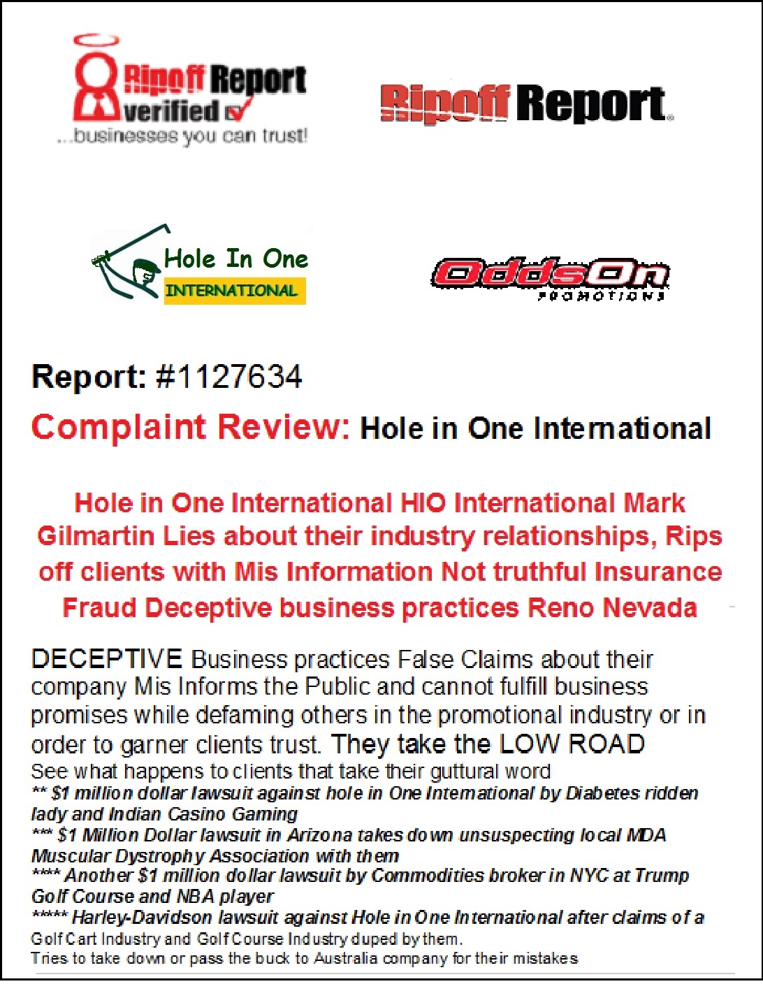 Mark Gilmartin Hole in One International Reviews