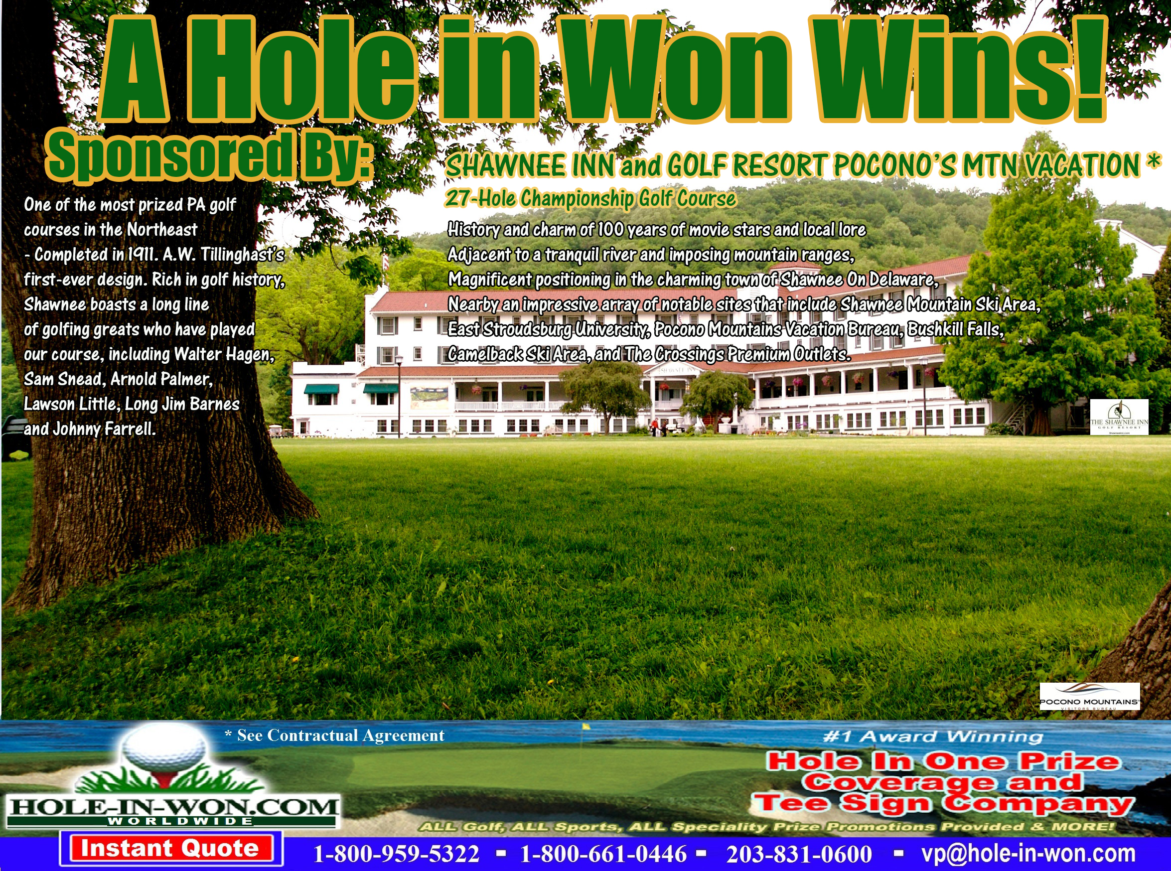 Shawnee Inn Hole in One Golf Hole Sign Poconos